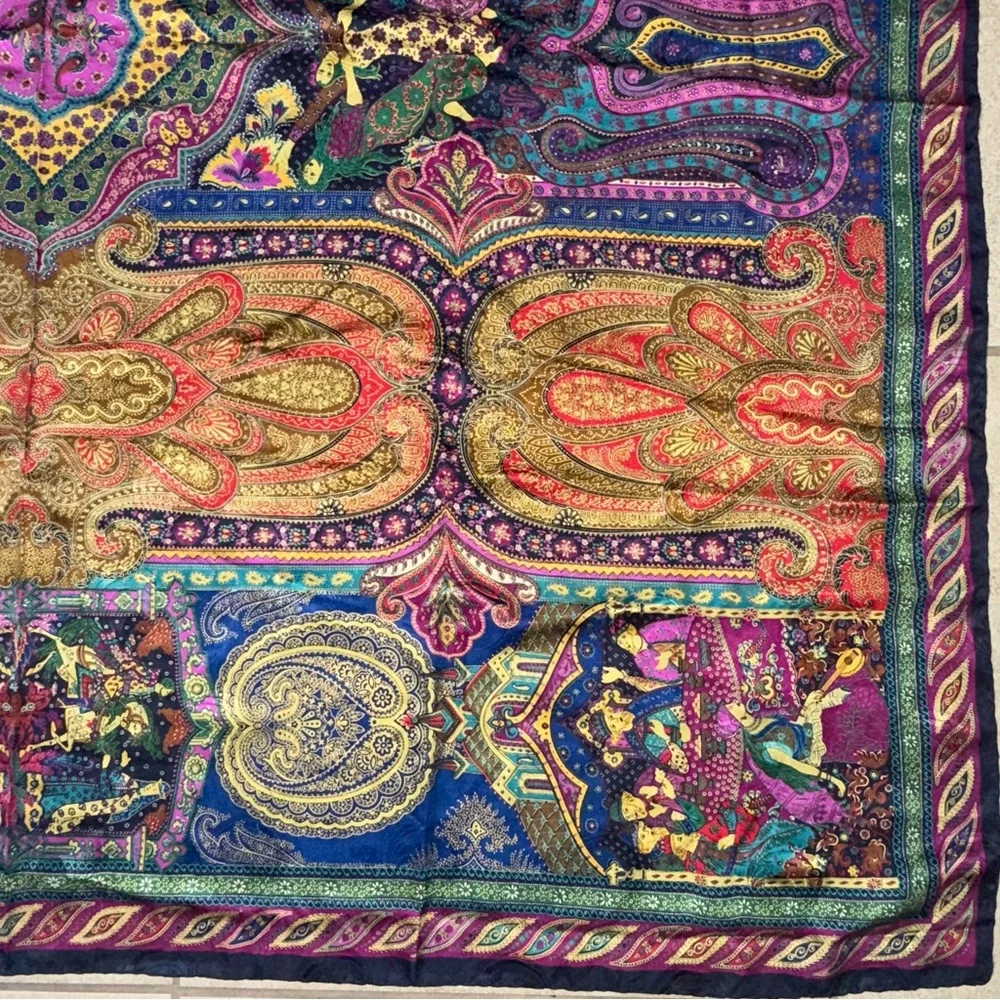 santostefano Square Scarf Made In Italy Pure Silk Colorful Paisley Rare 52”x 53”
